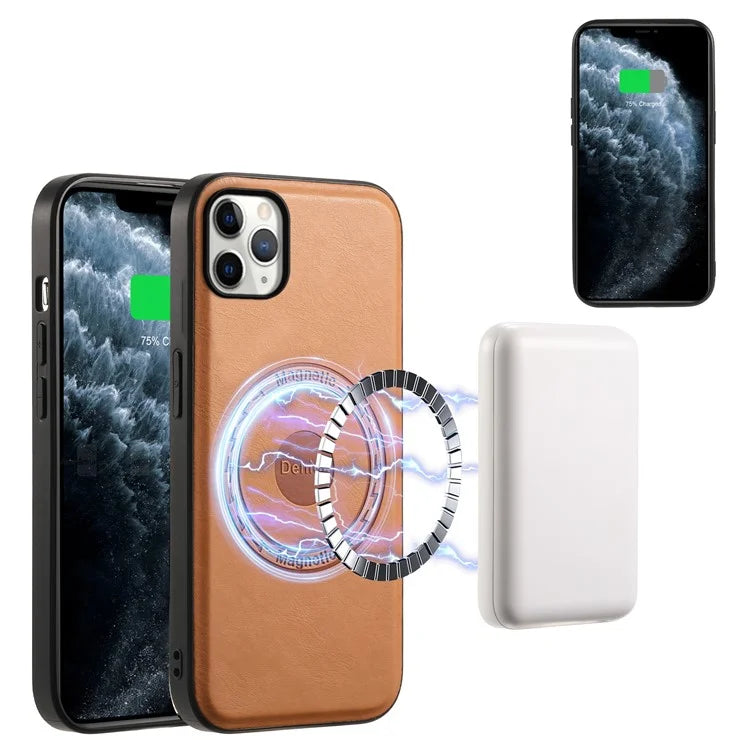 DENIOR For iPhone 11 Pro Max Magnetic Case Cowhide Texture Detachable Card Bag Phone Shell