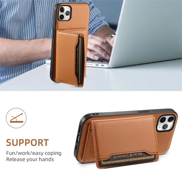 DENIOR For iPhone 11 Pro Max Magnetic Case Cowhide Texture Detachable Card Bag Phone Shell