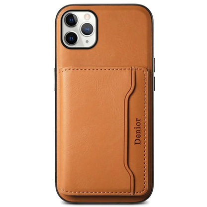 DENIOR For iPhone 11 Pro Max Magnetic Case Cowhide Texture Detachable Card Bag Phone Shell