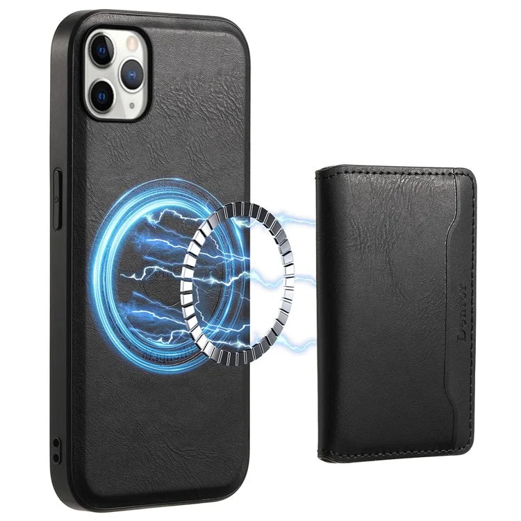 DENIOR For iPhone 11 Pro Max Magnetic Case Cowhide Texture Detachable Card Bag Phone Shell