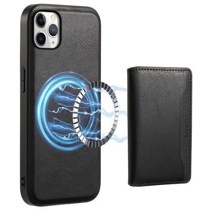 DENIOR For iPhone 11 Pro Max Magnetic Case Cowhide Texture Detachable Card Bag Phone Shell