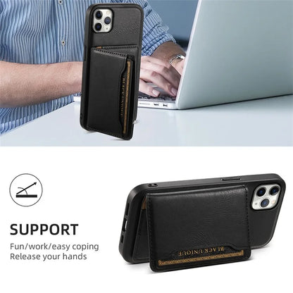 DENIOR For iPhone 11 Pro Max Magnetic Case Cowhide Texture Detachable Card Bag Phone Shell