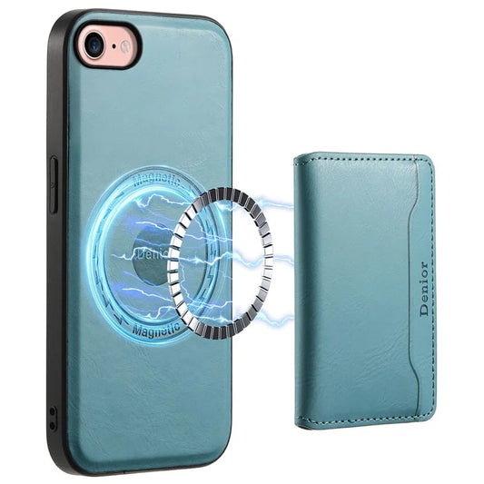 DENIOR For iPhone 7 / 8 / SE(2020) / SE(2022) Case Cowhide Texture Kickstand Phone Shell Compatible with MagSafe