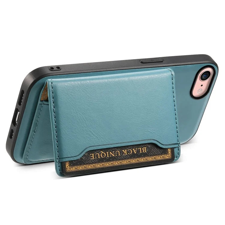 DENIOR For iPhone 7 / 8 / SE(2020) / SE(2022) Case Cowhide Texture Kickstand Phone Shell Compatible with MagSafe