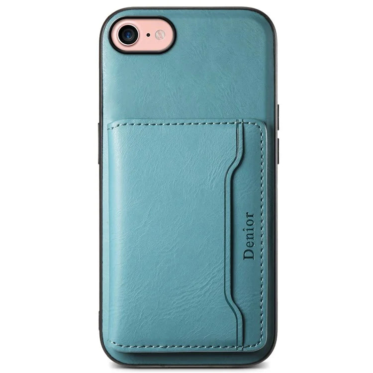 DENIOR For iPhone 7 / 8 / SE(2020) / SE(2022) Case Cowhide Texture Kickstand Phone Shell Compatible with MagSafe