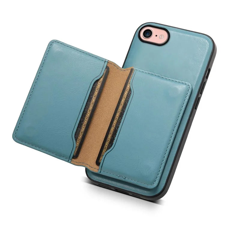 DENIOR For iPhone 7 / 8 / SE(2020) / SE(2022) Case Cowhide Texture Kickstand Phone Shell Compatible with MagSafe