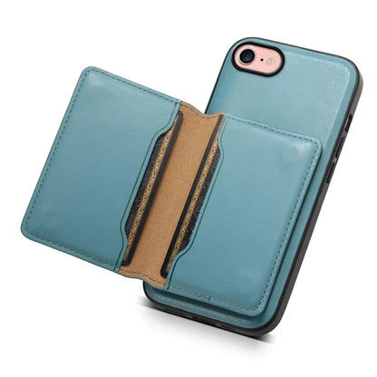 DENIOR For iPhone 7 / 8 / SE(2020) / SE(2022) Case Cowhide Texture Kickstand Phone Shell Compatible with MagSafe