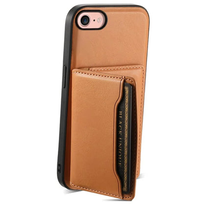 DENIOR For iPhone 7 / 8 / SE(2020) / SE(2022) Case Cowhide Texture Kickstand Phone Shell Compatible with MagSafe