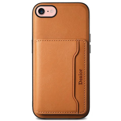 DENIOR For iPhone 7 / 8 / SE(2020) / SE(2022) Case Cowhide Texture Kickstand Phone Shell Compatible with MagSafe