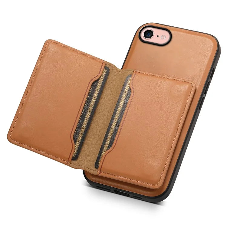DENIOR For iPhone 7 / 8 / SE(2020) / SE(2022) Case Cowhide Texture Kickstand Phone Shell Compatible with MagSafe