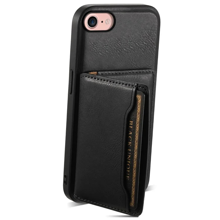 DENIOR For iPhone 7 / 8 / SE(2020) / SE(2022) Case Cowhide Texture Kickstand Phone Shell Compatible with MagSafe