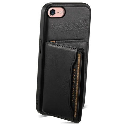 DENIOR For iPhone 7 / 8 / SE(2020) / SE(2022) Case Cowhide Texture Kickstand Phone Shell Compatible with MagSafe