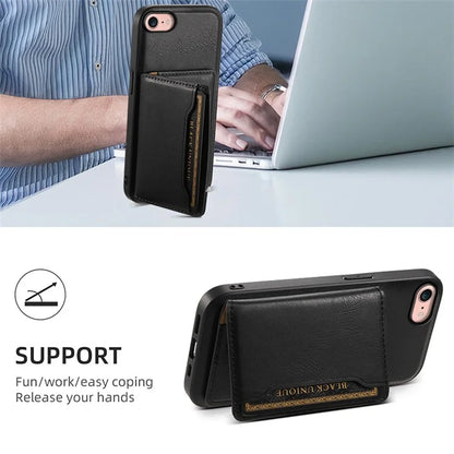 DENIOR For iPhone 7 / 8 / SE(2020) / SE(2022) Case Cowhide Texture Kickstand Phone Shell Compatible with MagSafe