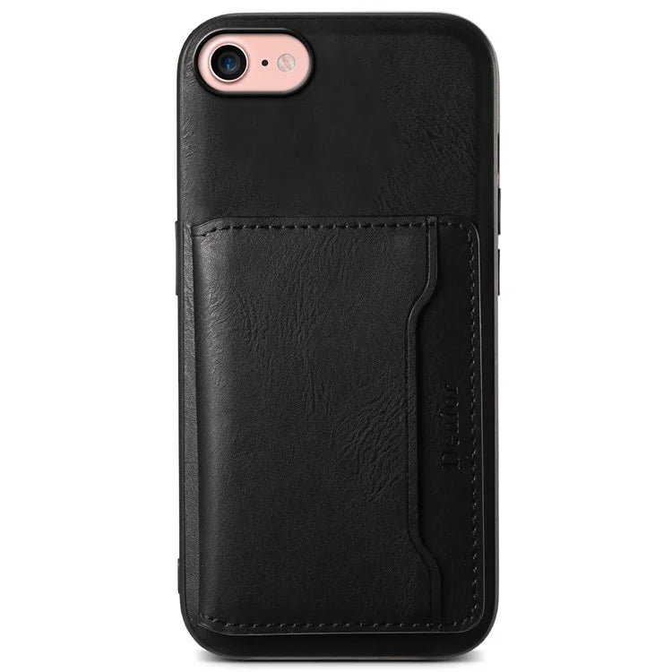 DENIOR For iPhone 7 / 8 / SE(2020) / SE(2022) Case Cowhide Texture Kickstand Phone Shell Compatible with MagSafe