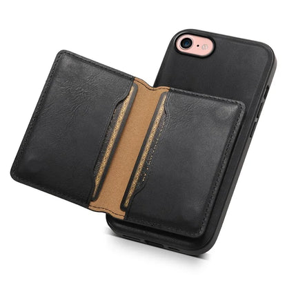 DENIOR For iPhone 7 / 8 / SE(2020) / SE(2022) Case Cowhide Texture Kickstand Phone Shell Compatible with MagSafe