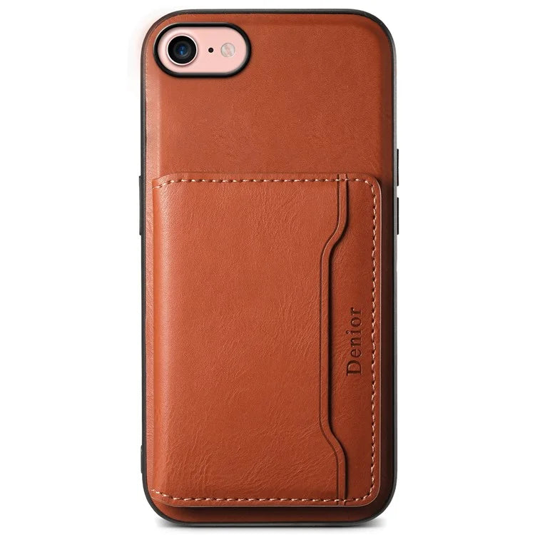 DENIOR For iPhone 7 / 8 / SE(2020) / SE(2022) Case Cowhide Texture Kickstand Phone Shell Compatible with MagSafe