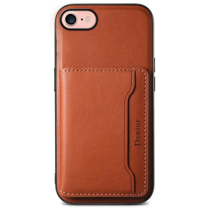 DENIOR For iPhone 7 / 8 / SE(2020) / SE(2022) Case Cowhide Texture Kickstand Phone Shell Compatible with MagSafe