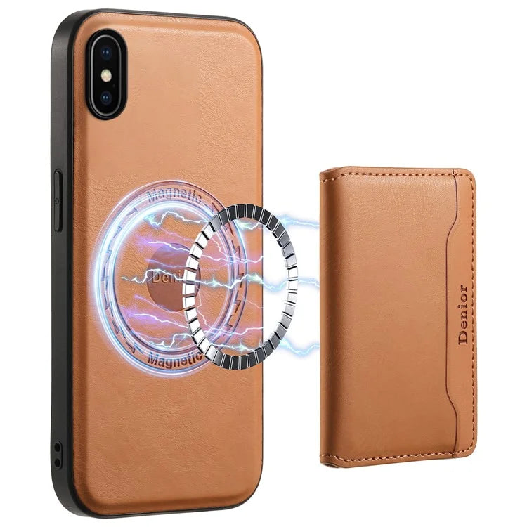 DENIOR For iPhone X / XS 5.8 inch Magnetic Phone Case Anti-fall Cover with Detachable Card Slots