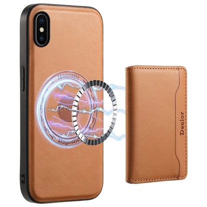 DENIOR For iPhone X / XS 5.8 inch Magnetic Phone Case Anti-fall Cover with Detachable Card Slots