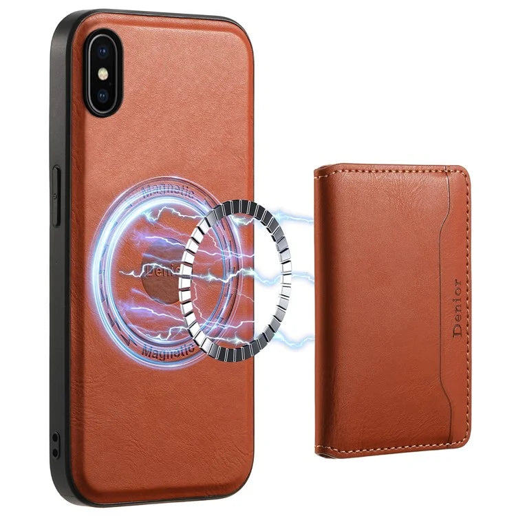 DENIOR For iPhone X / XS 5.8 inch Magnetic Phone Case Anti-fall Cover with Detachable Card Slots