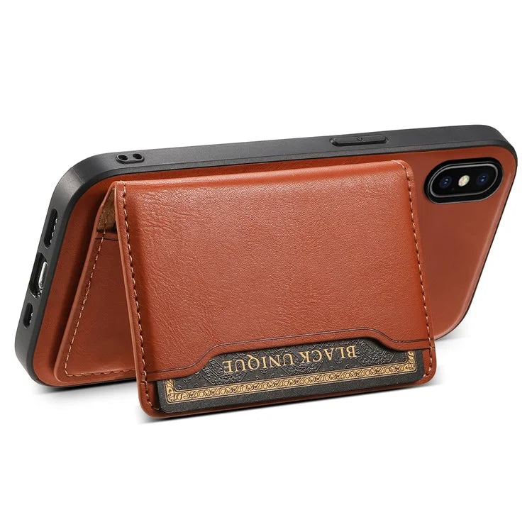 DENIOR For iPhone X / XS 5.8 inch Magnetic Phone Case Anti-fall Cover with Detachable Card Slots