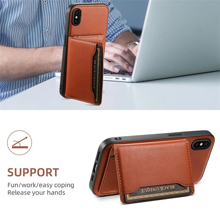DENIOR For iPhone X / XS 5.8 inch Magnetic Phone Case Anti-fall Cover with Detachable Card Slots