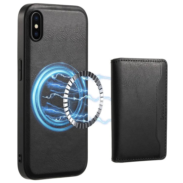 DENIOR For iPhone X / XS 5.8 inch Magnetic Phone Case Anti-fall Cover with Detachable Card Slots