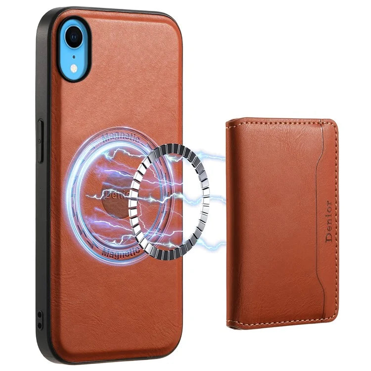 DENIOR For iPhone XR 6.1 inch Case Magnetic PU Leather+PC+TPU Detachable Card Holder Phone Cover