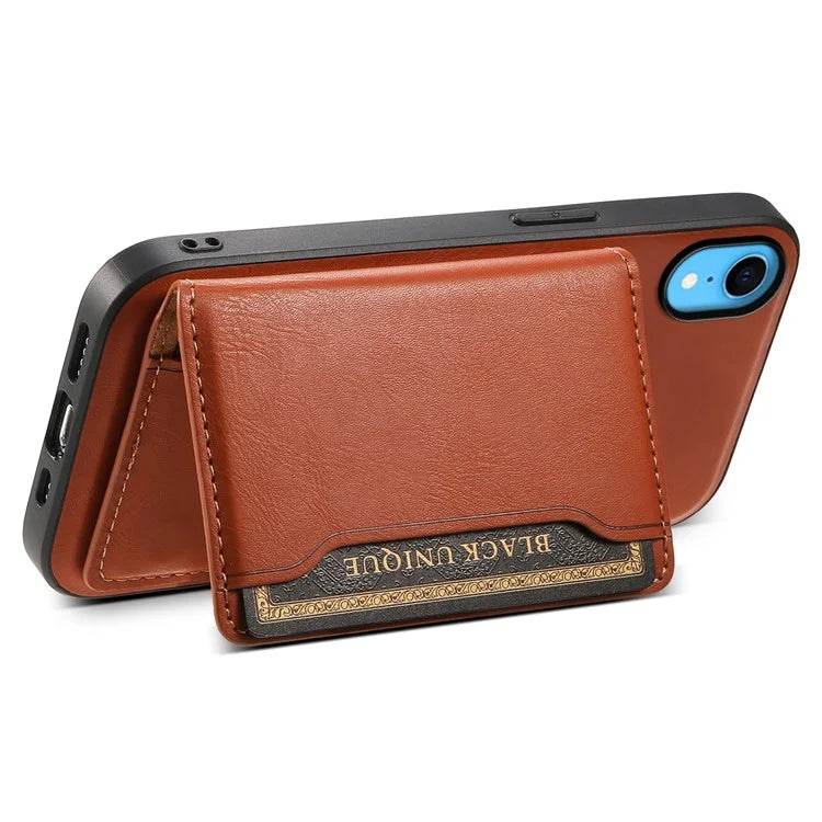 DENIOR For iPhone XR 6.1 inch Case Magnetic PU Leather+PC+TPU Detachable Card Holder Phone Cover