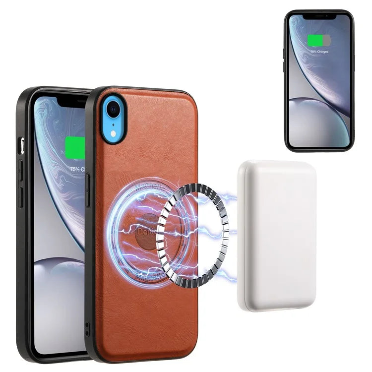 DENIOR For iPhone XR 6.1 inch Case Magnetic PU Leather+PC+TPU Detachable Card Holder Phone Cover