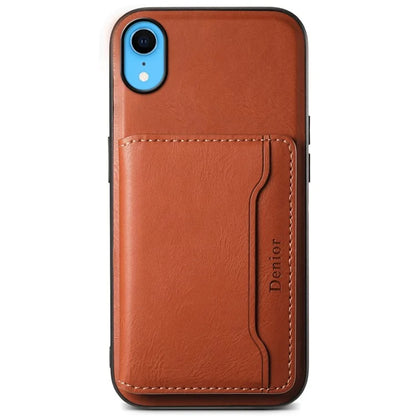 DENIOR For iPhone XR 6.1 inch Case Magnetic PU Leather+PC+TPU Detachable Card Holder Phone Cover
