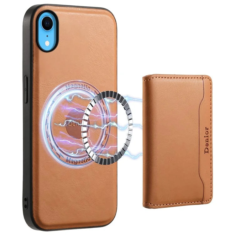 DENIOR For iPhone XR 6.1 inch Case Magnetic PU Leather+PC+TPU Detachable Card Holder Phone Cover