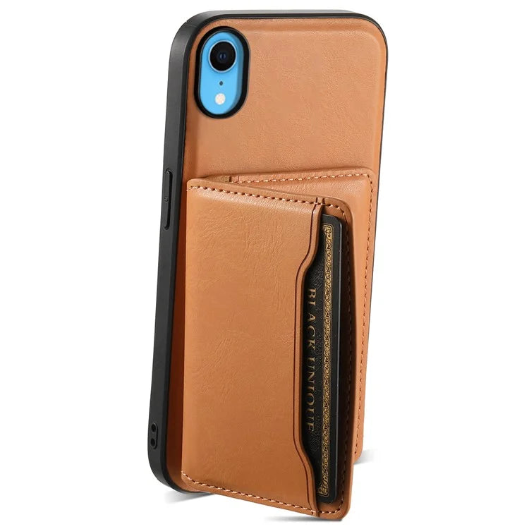 DENIOR For iPhone XR 6.1 inch Case Magnetic PU Leather+PC+TPU Detachable Card Holder Phone Cover