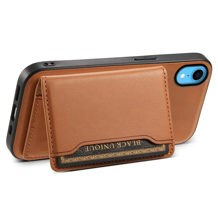 DENIOR For iPhone XR 6.1 inch Case Magnetic PU Leather+PC+TPU Detachable Card Holder Phone Cover