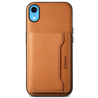 DENIOR For iPhone XR 6.1 inch Case Magnetic PU Leather+PC+TPU Detachable Card Holder Phone Cover