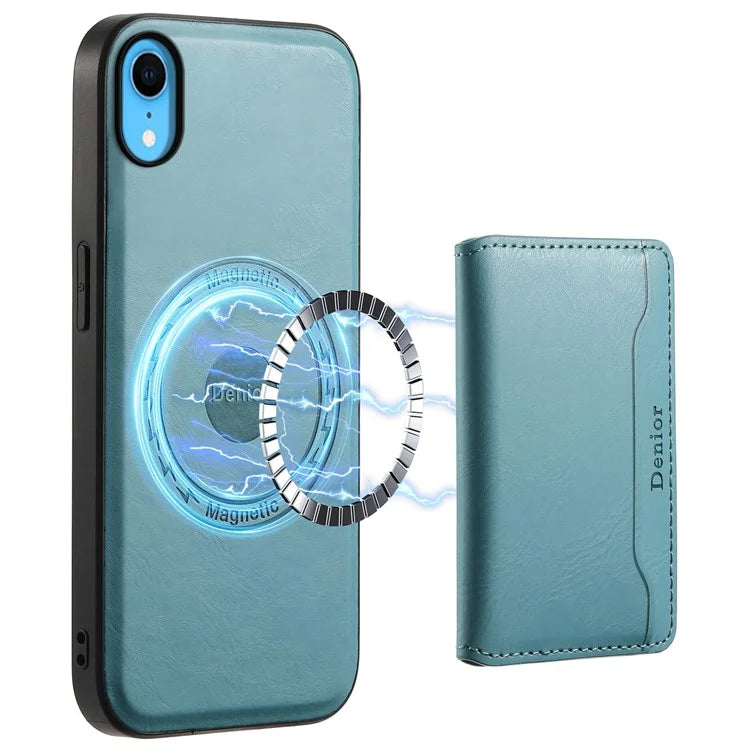 DENIOR For iPhone XR 6.1 inch Case Magnetic PU Leather+PC+TPU Detachable Card Holder Phone Cover