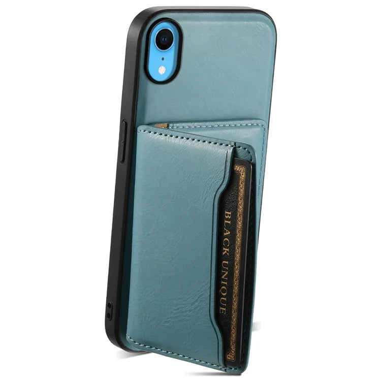 DENIOR For iPhone XR 6.1 inch Case Magnetic PU Leather+PC+TPU Detachable Card Holder Phone Cover