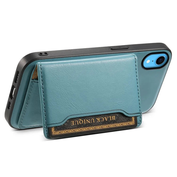 DENIOR For iPhone XR 6.1 inch Case Magnetic PU Leather+PC+TPU Detachable Card Holder Phone Cover