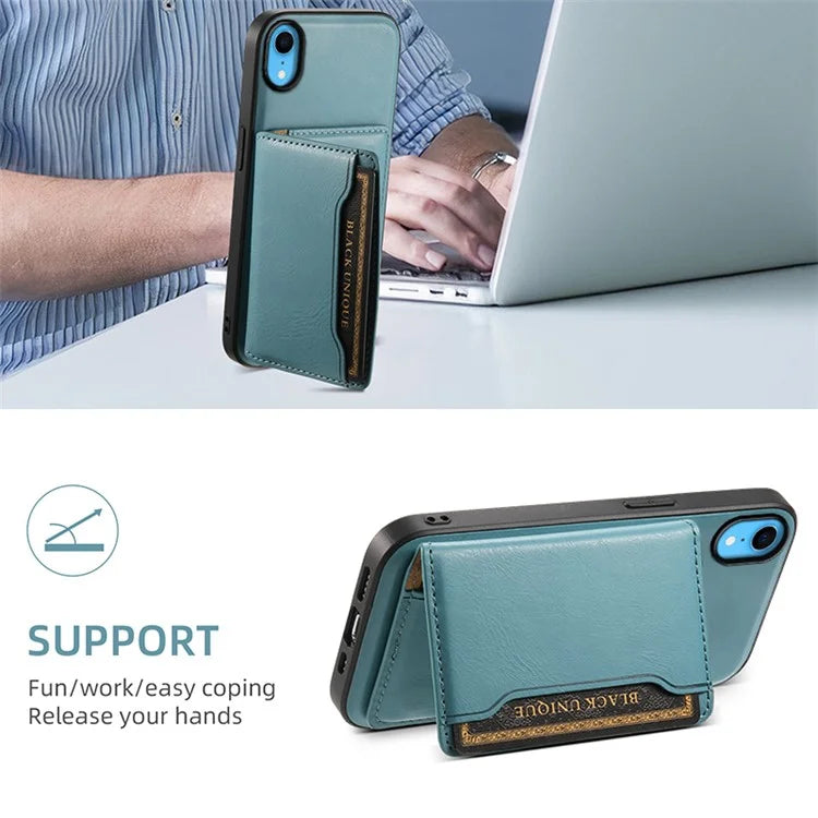 DENIOR For iPhone XR 6.1 inch Case Magnetic PU Leather+PC+TPU Detachable Card Holder Phone Cover