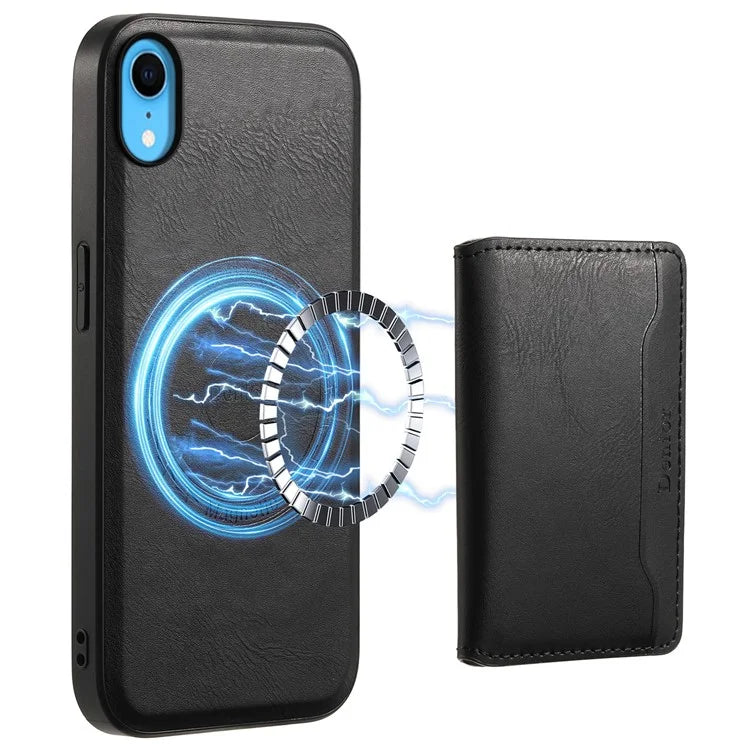 DENIOR For iPhone XR 6.1 inch Case Magnetic PU Leather+PC+TPU Detachable Card Holder Phone Cover