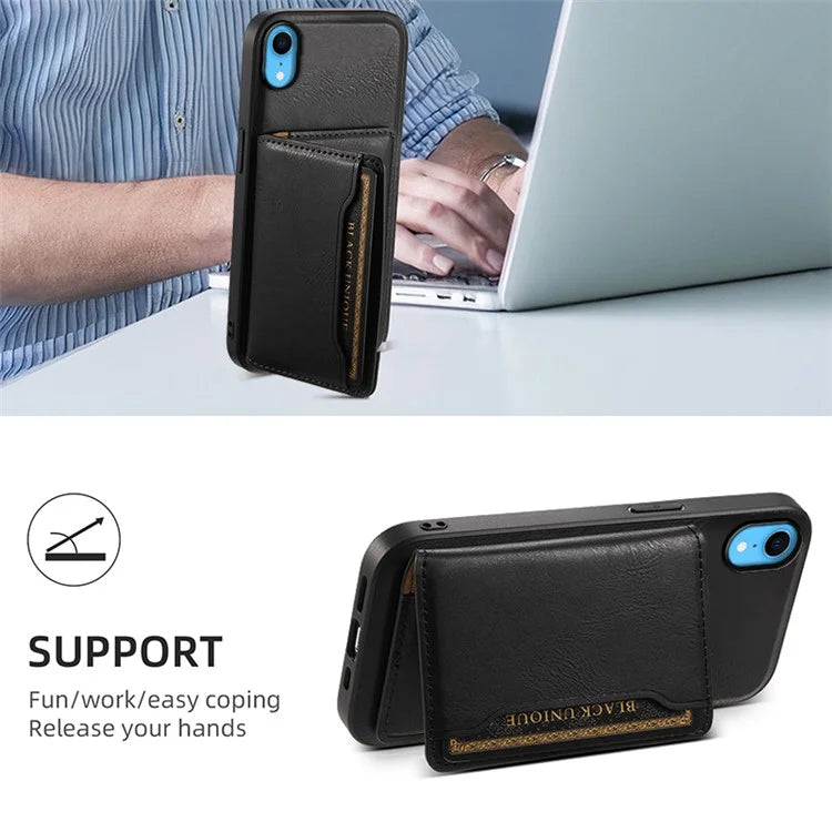 DENIOR For iPhone XR 6.1 inch Case Magnetic PU Leather+PC+TPU Detachable Card Holder Phone Cover