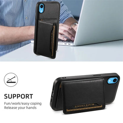 DENIOR For iPhone XR 6.1 inch Case Magnetic PU Leather+PC+TPU Detachable Card Holder Phone Cover