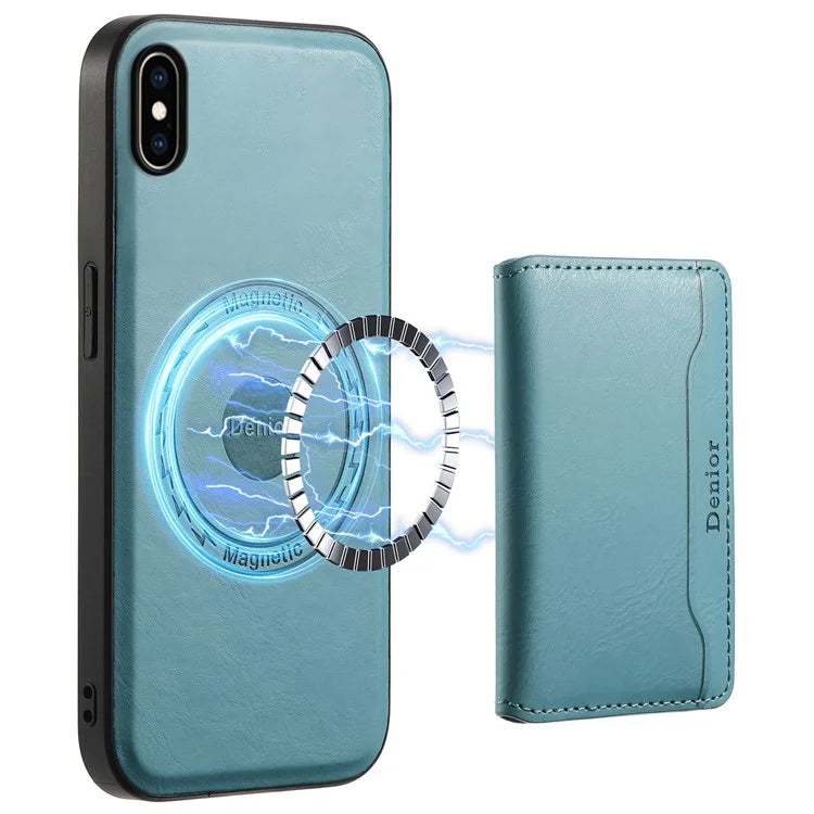 DENIOR For iPhone XS Max 6.5 inch Case Kickstand Cowhide Texture Phone Purse Cover Compatible with MagSafe