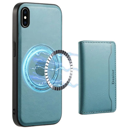 DENIOR For iPhone XS Max 6.5 inch Case Kickstand Cowhide Texture Phone Purse Cover Compatible with MagSafe
