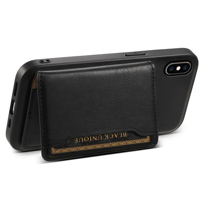 DENIOR For iPhone XS Max 6.5 inch Case Kickstand Cowhide Texture Phone Purse Cover Compatible with MagSafe