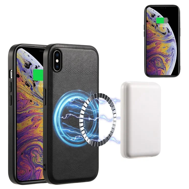 DENIOR For iPhone XS Max 6.5 inch Case Kickstand Cowhide Texture Phone Purse Cover Compatible with MagSafe