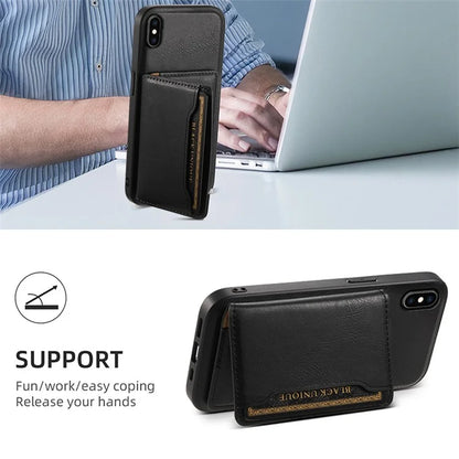 DENIOR For iPhone XS Max 6.5 inch Case Kickstand Cowhide Texture Phone Purse Cover Compatible with MagSafe