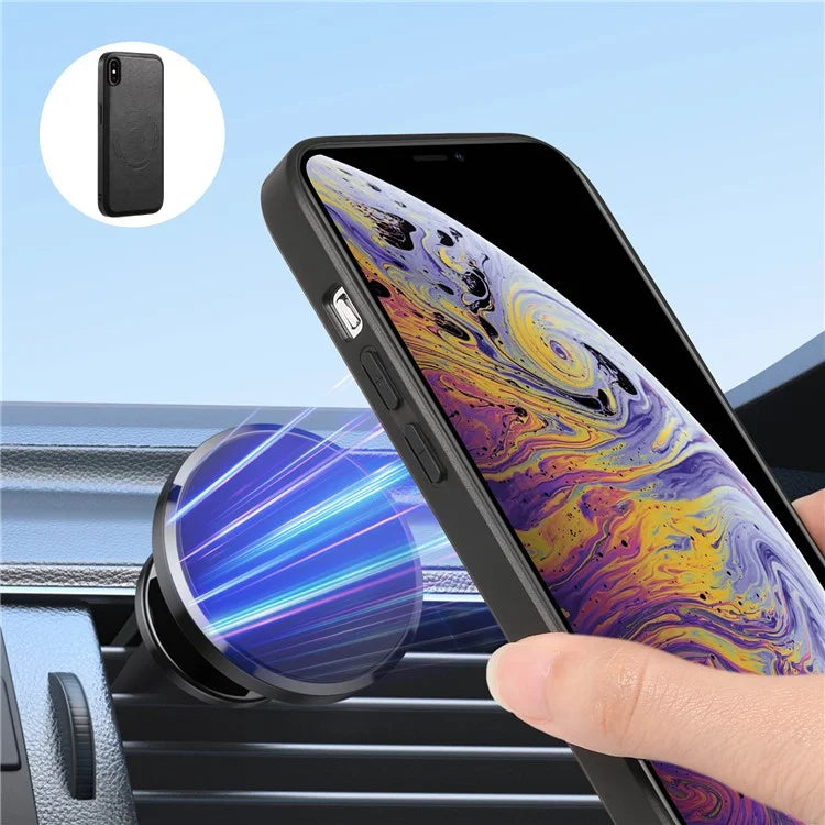 DENIOR For iPhone XS Max 6.5 inch Case Kickstand Cowhide Texture Phone Purse Cover Compatible with MagSafe