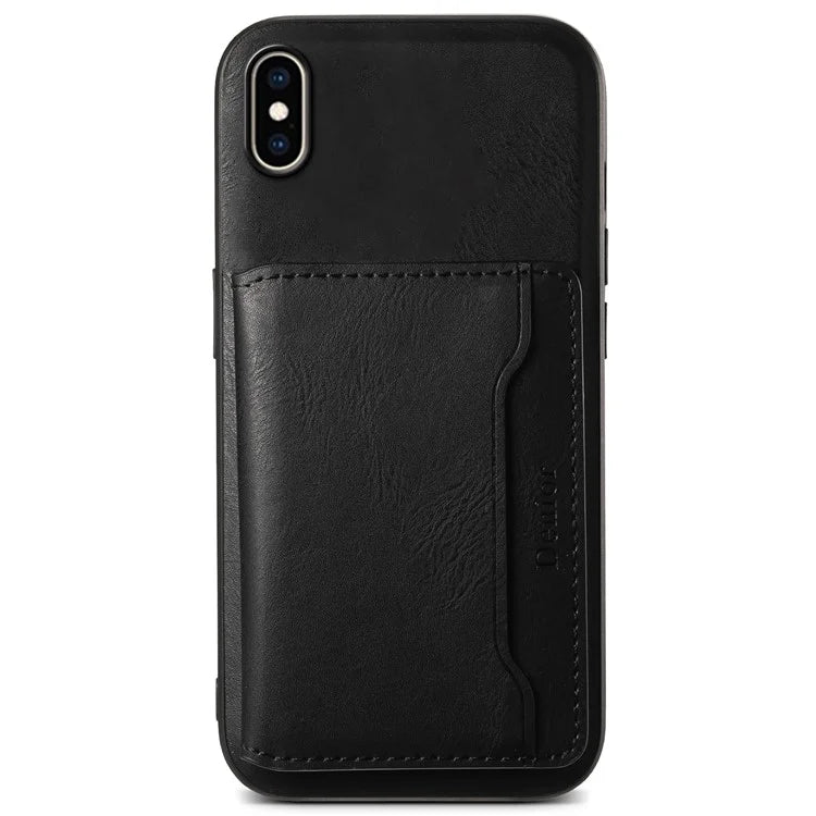 DENIOR For iPhone XS Max 6.5 inch Case Kickstand Cowhide Texture Phone Purse Cover Compatible with MagSafe