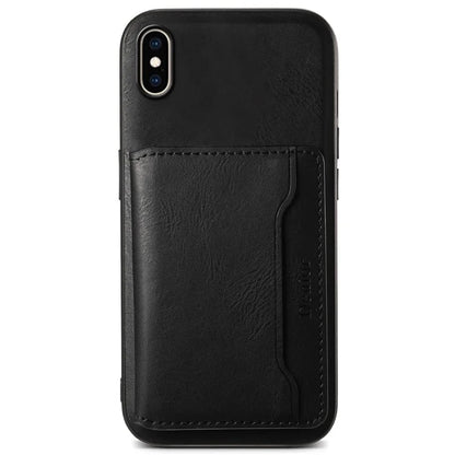 DENIOR For iPhone XS Max 6.5 inch Case Kickstand Cowhide Texture Phone Purse Cover Compatible with MagSafe